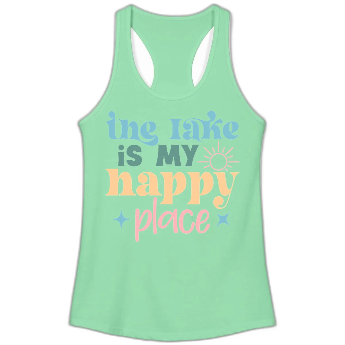 The Lake Is My Happy Place Apparel Ladies Tank in Solid Mint