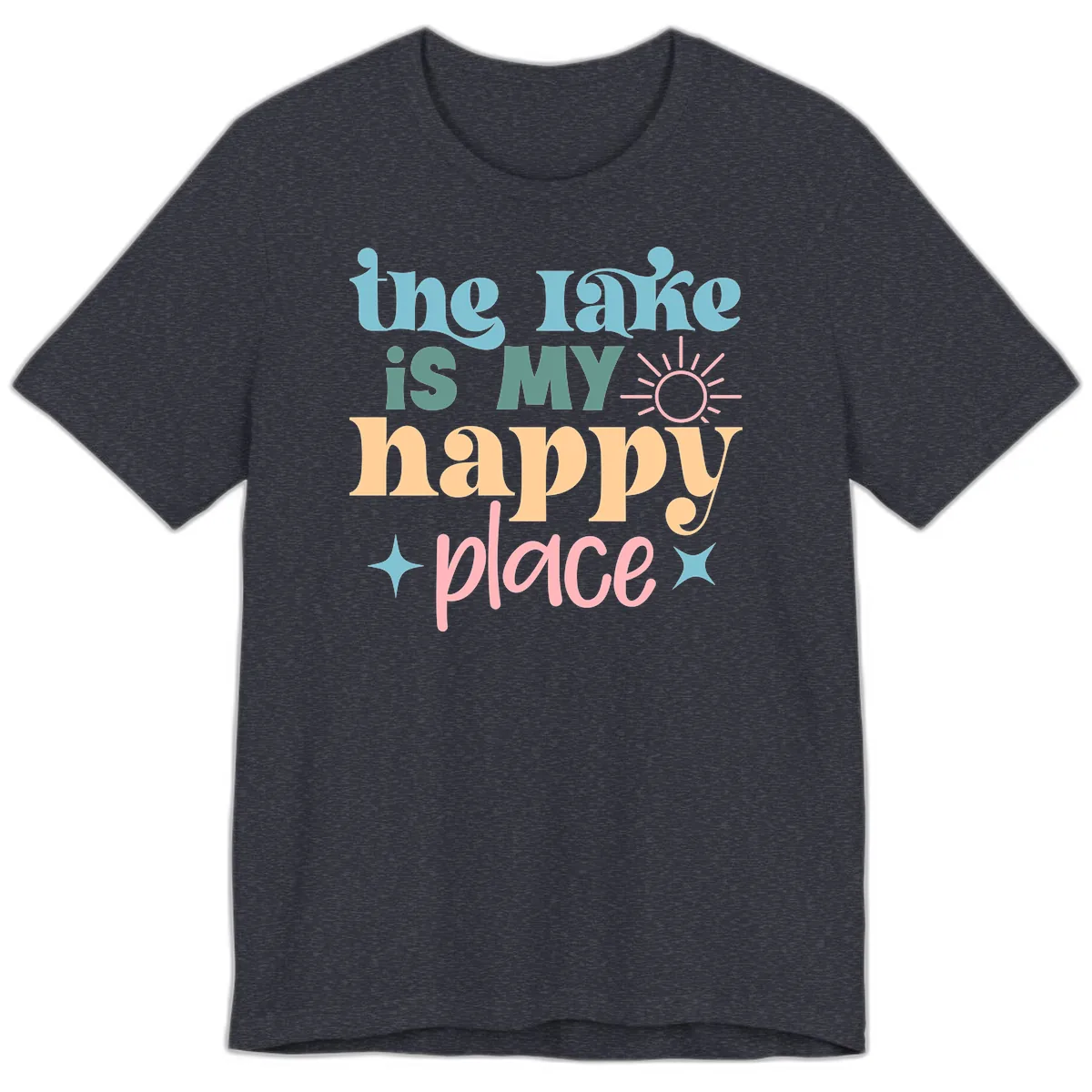 The Lake Is My Happy Place Apparel Premium T-Shirt in Heather Navy