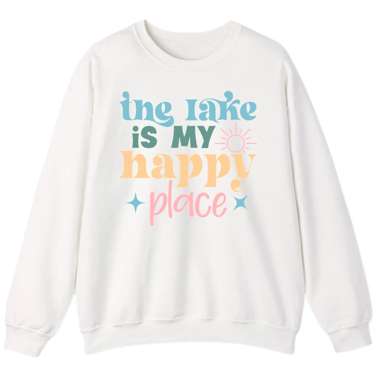 The Lake Is My Happy Place Apparel Sweatshirt in White