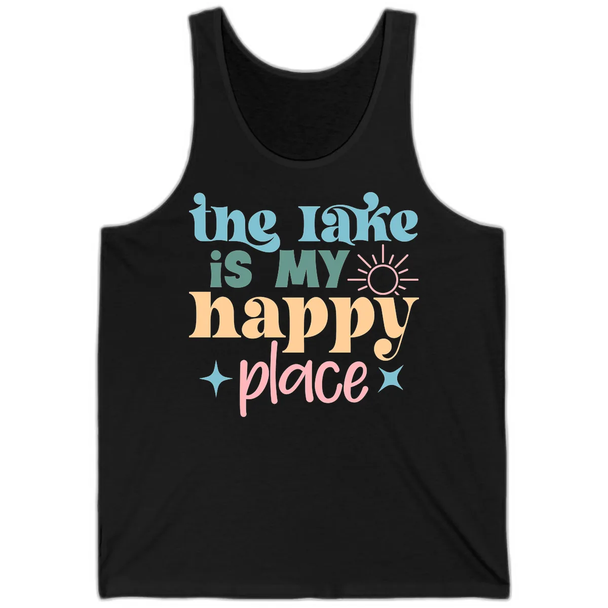 The Lake Is My Happy Place Apparel Tank in Black