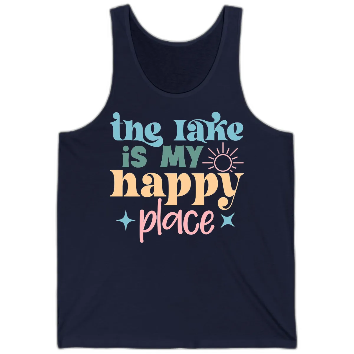 The Lake Is My Happy Place Apparel Tank in Navy