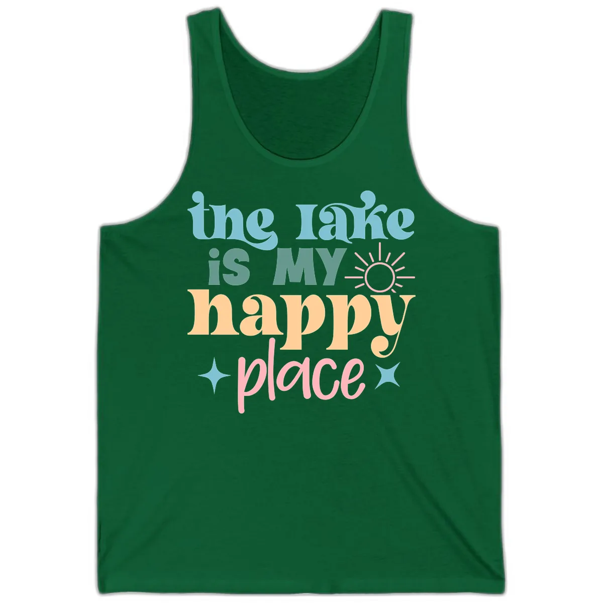 The Lake Is My Happy Place Apparel Tank in Kelly