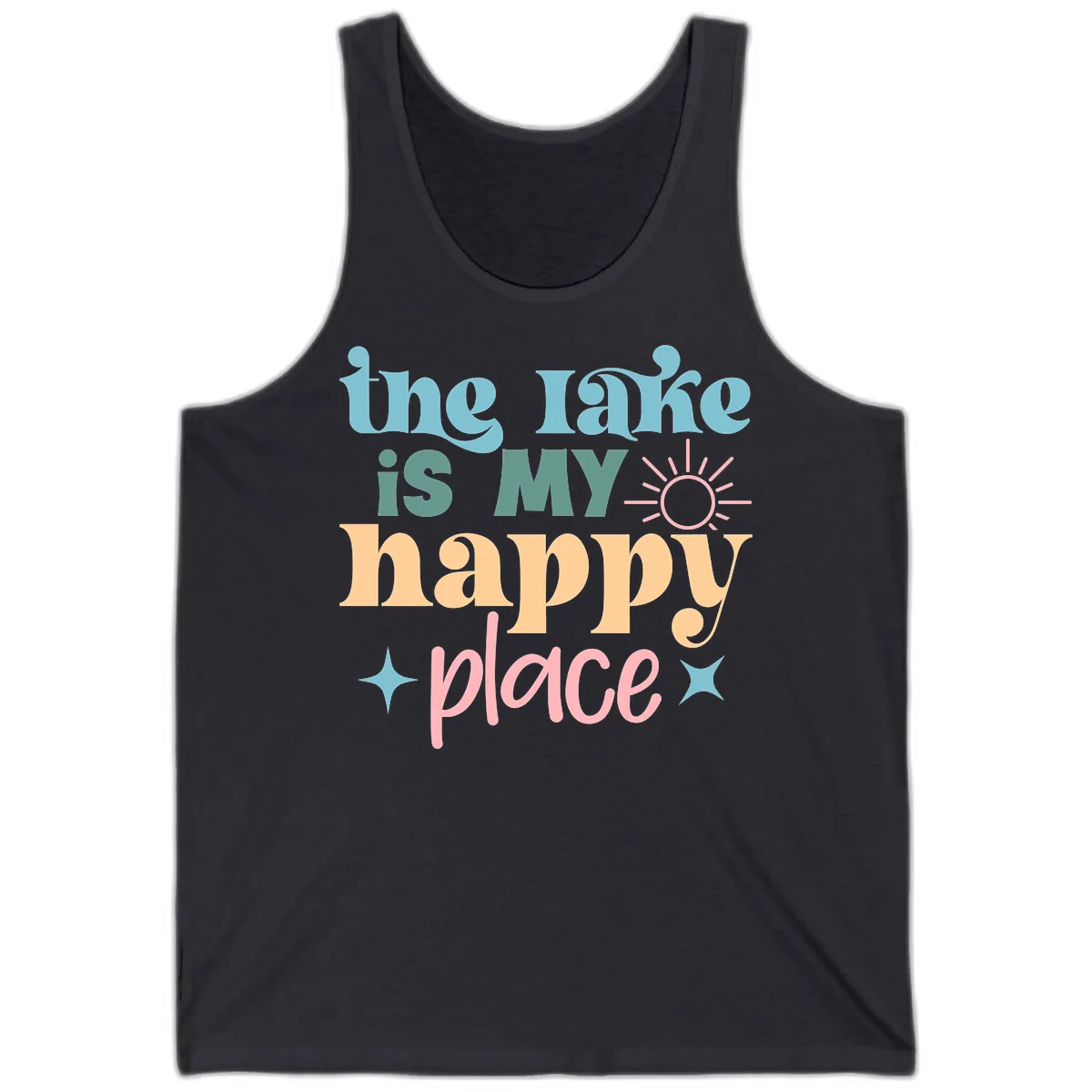 The Lake Is My Happy Place Apparel Tank in Dark Grey