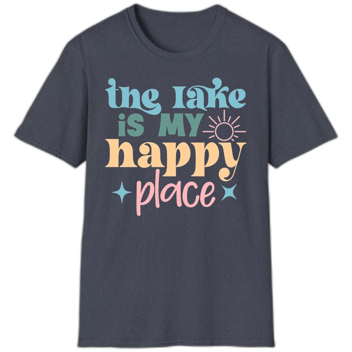 The Lake Is My Happy Place Apparel T-Shirt in Heather Navy