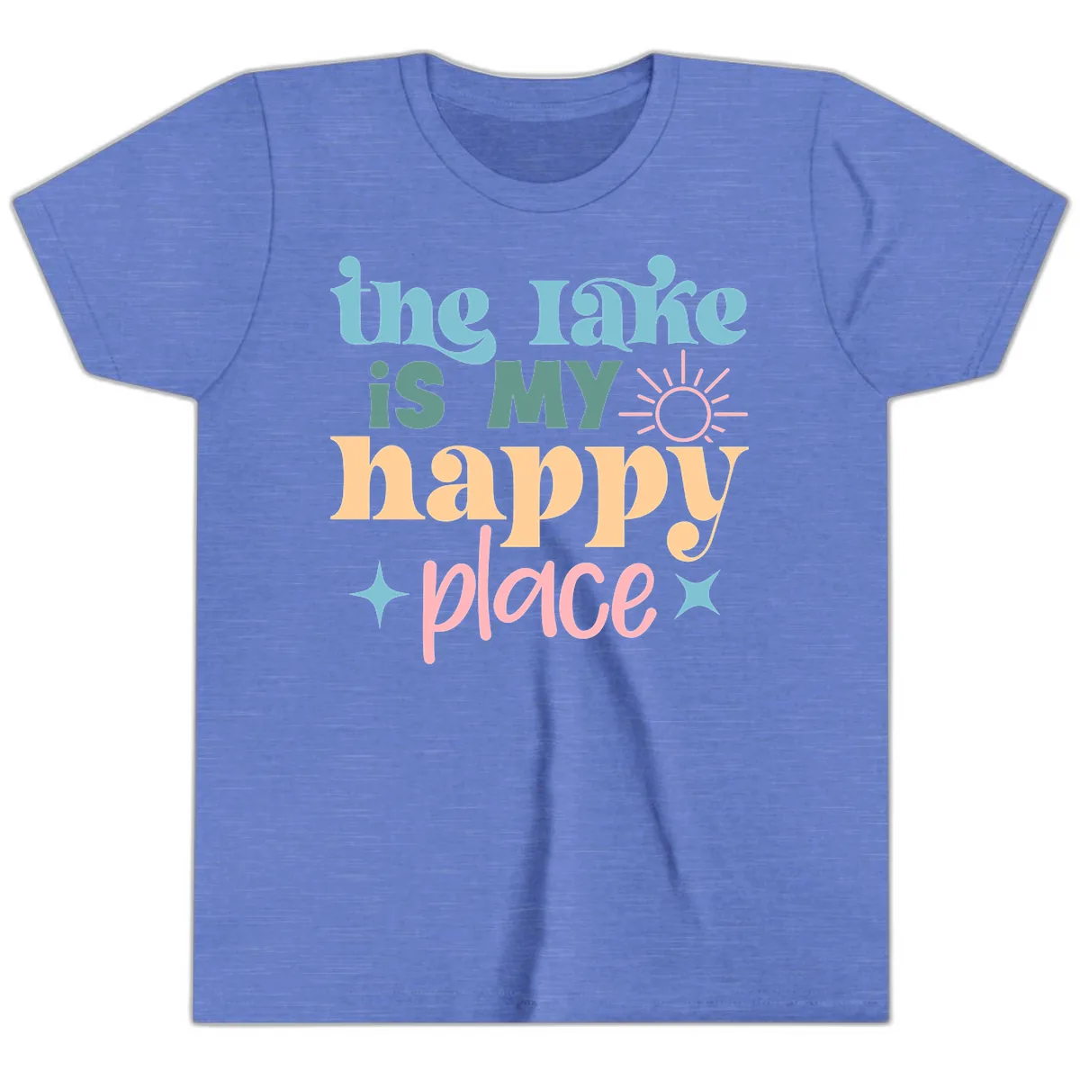 The Lake Is My Happy Place Apparel Youth T-Shirt in Heather Columbia Blue