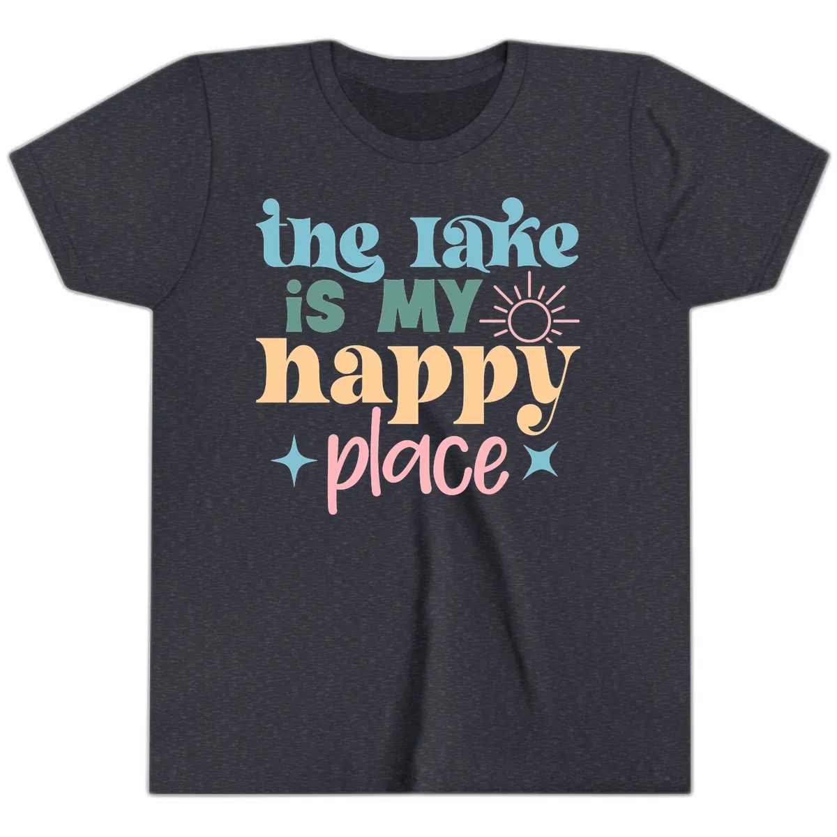 The Lake Is My Happy Place Apparel Youth T-Shirt in Heather Navy