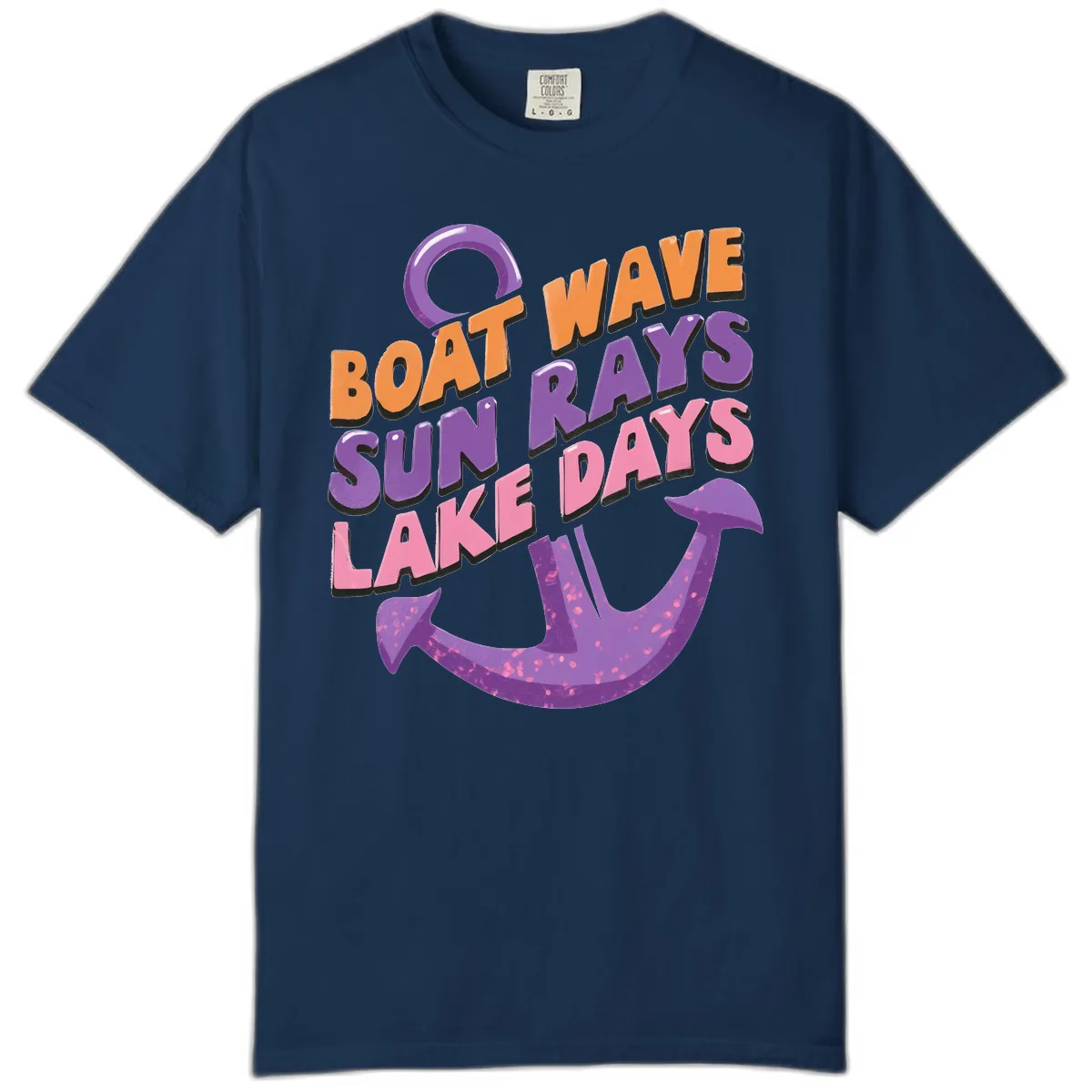 Boat Wave Sun Rays Lake Days Design Comfort Color in Navy