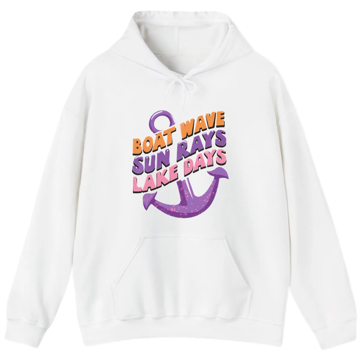 Boat Wave Sun Rays Lake Days Design Hoodie in White