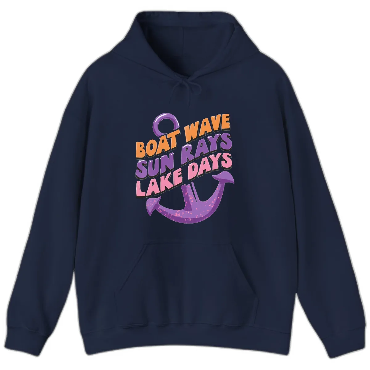 Boat Wave Sun Rays Lake Days Design Hoodie in Navy