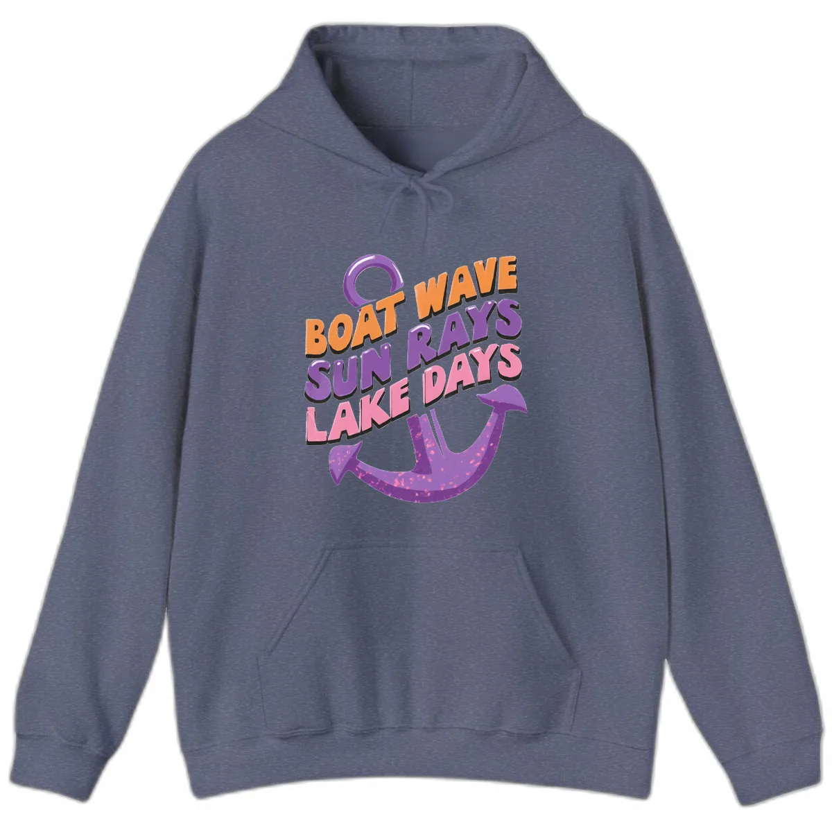 Boat Wave Sun Rays Lake Days Design Hoodie in Heather Navy