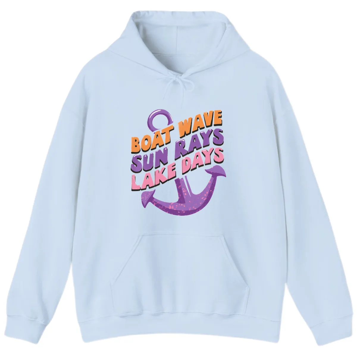 Boat Wave Sun Rays Lake Days Design Hoodie in Light Blue