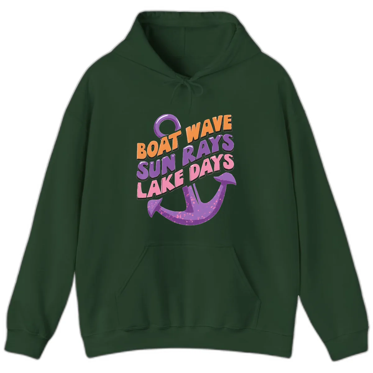 Boat Wave Sun Rays Lake Days Design Hoodie in Forest Green
