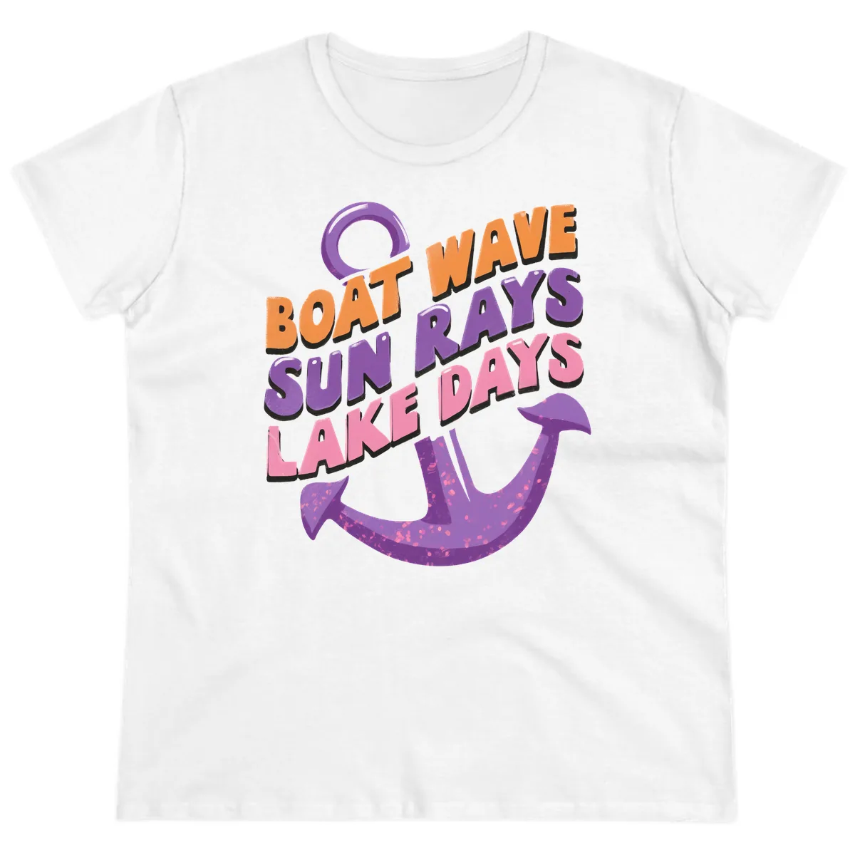 Boat Wave Sun Rays Lake Days Design Ladies Tee in White