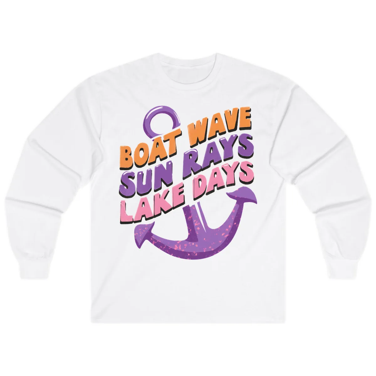 Boat Wave Sun Rays Lake Days Design Long Sleeve in White