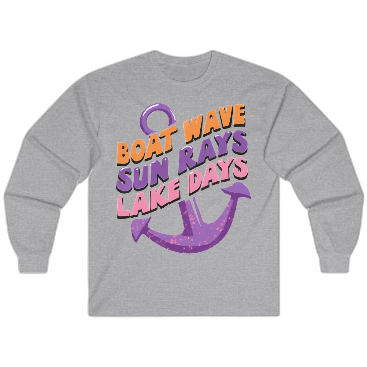 Boat Wave Sun Rays Lake Days Design Long Sleeve in Sport Grey