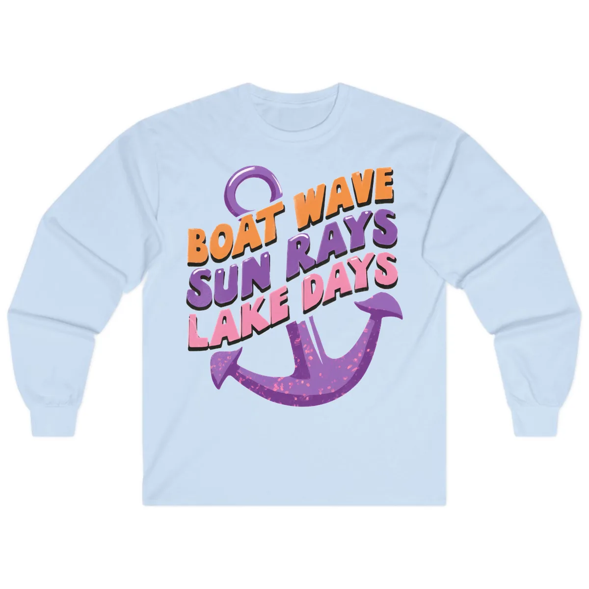 Boat Wave Sun Rays Lake Days Design Long Sleeve in Light Blue