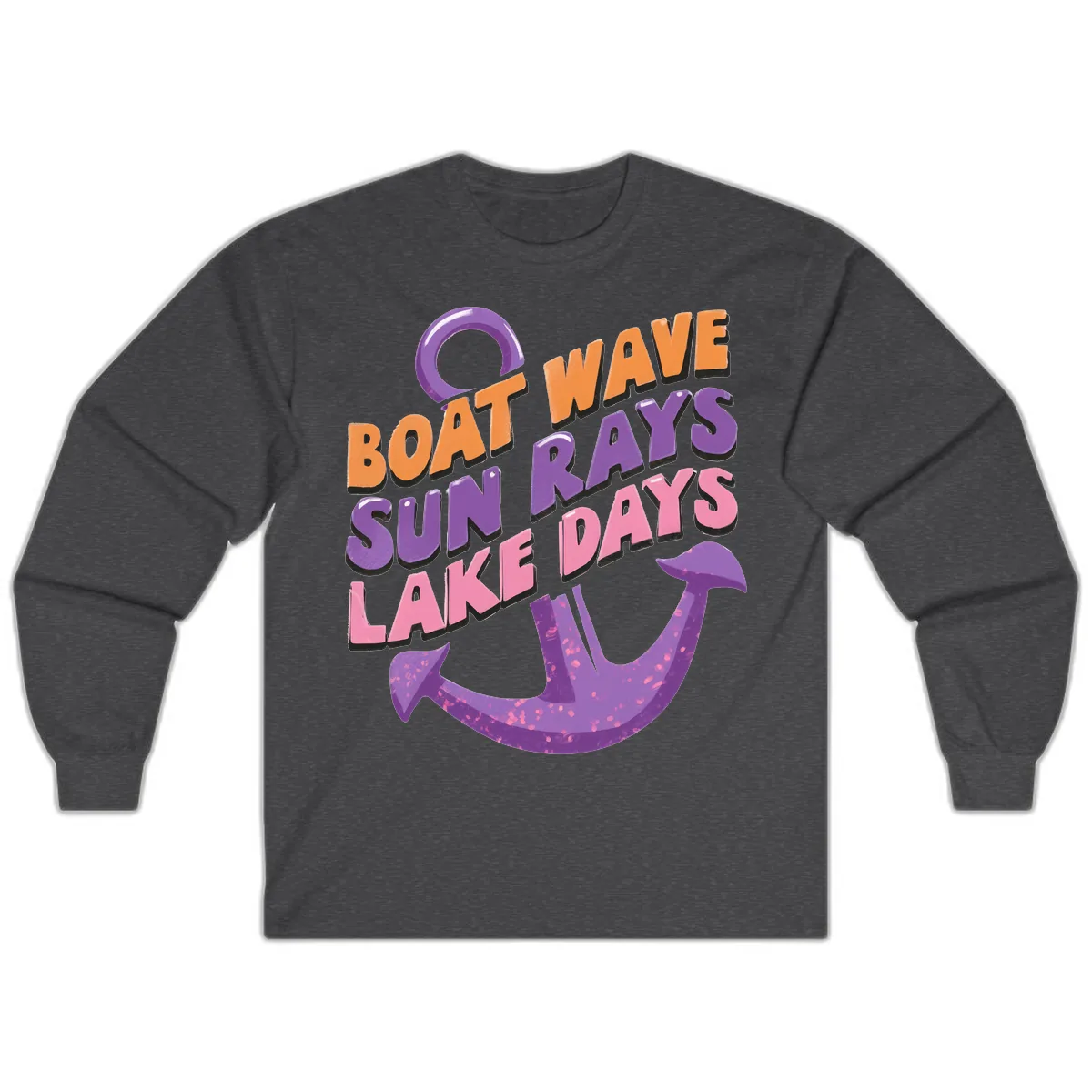 Boat Wave Sun Rays Lake Days Design Long Sleeve in Dark Heather