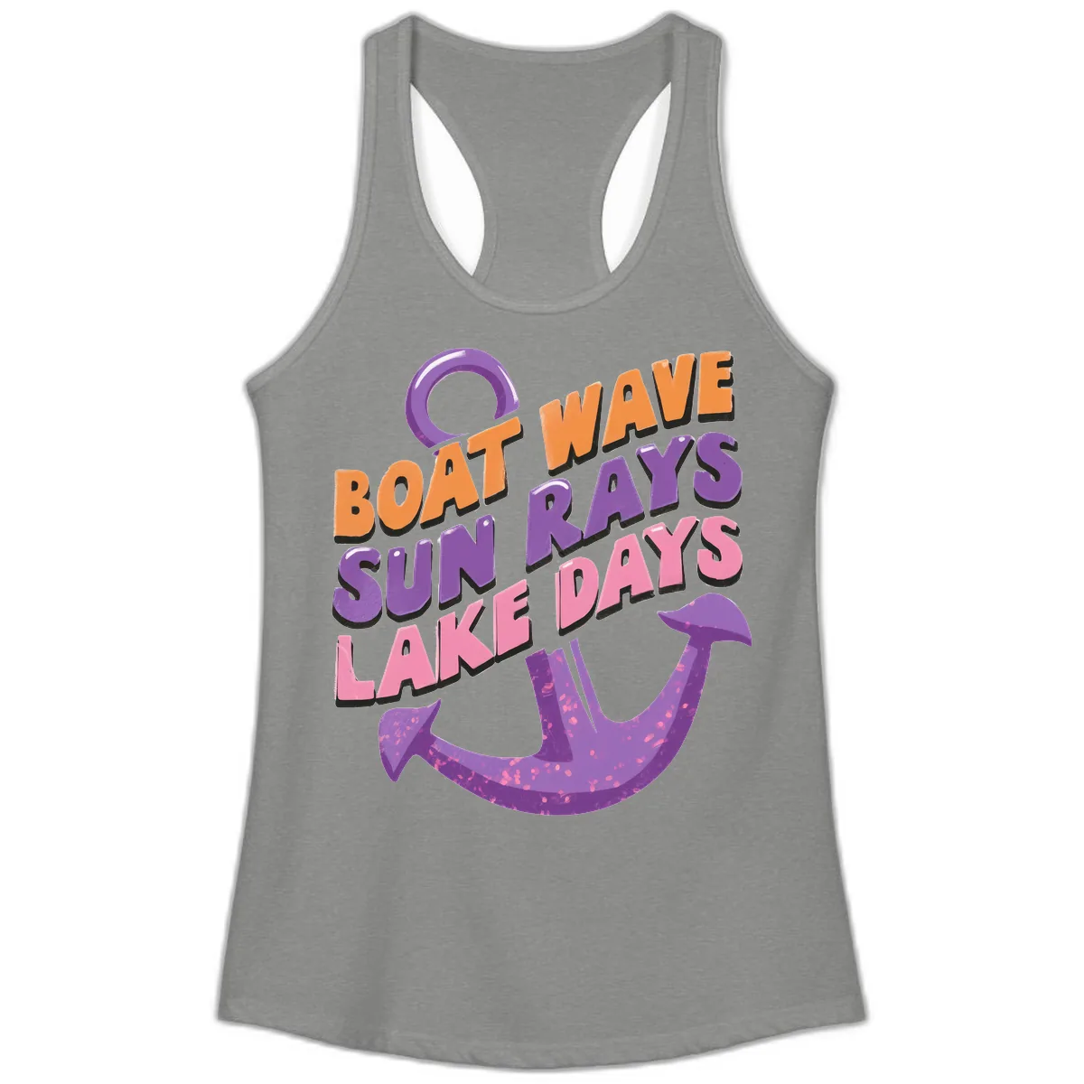 Boat Wave Sun Rays Lake Days Design Ladies Tank in Heather Grey