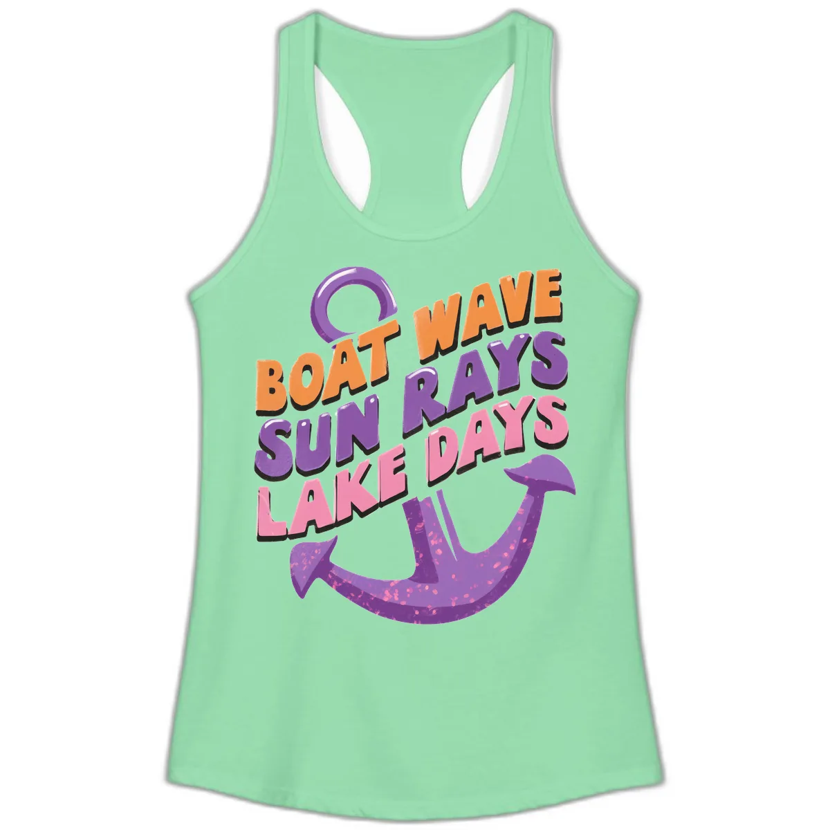 Boat Wave Sun Rays Lake Days Design Ladies Tank in Solid Mint