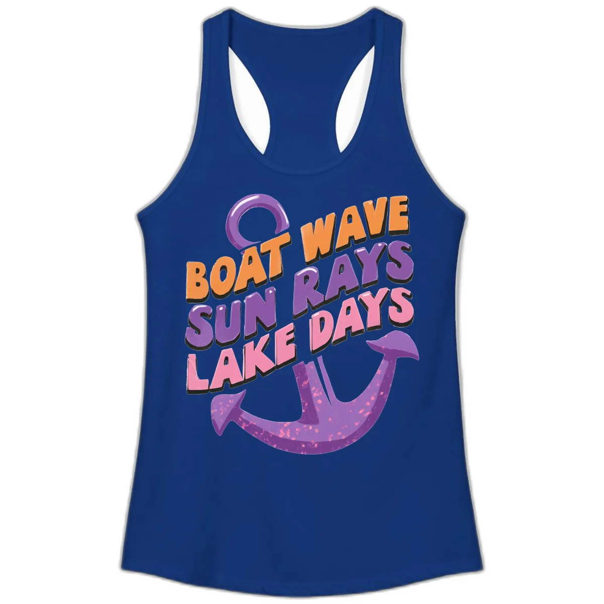 Boat Wave Sun Rays Lake Days Design Ladies Tank in Solid Royal