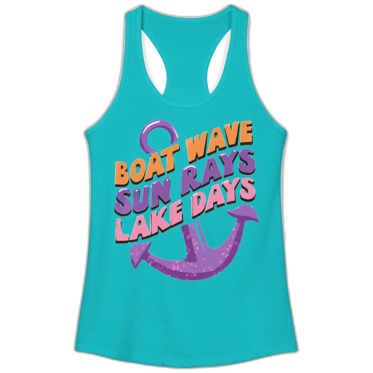 Boat Wave Sun Rays Lake Days Design Ladies Tank in Tahiti Blue