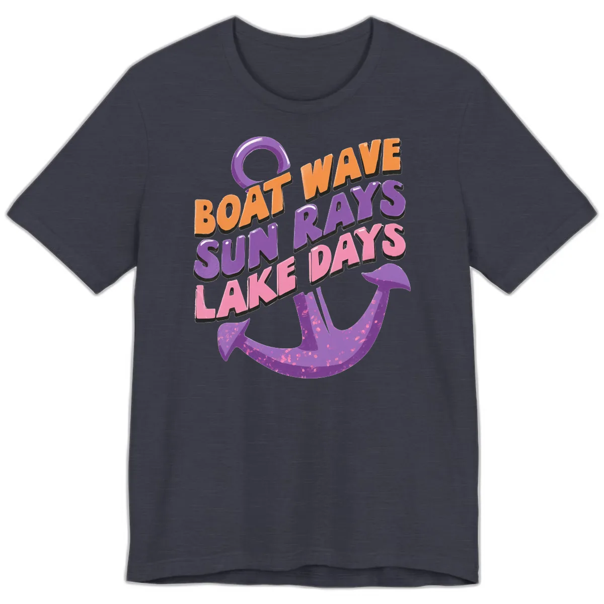 Boat Wave Sun Rays Lake Days Design Premium T-Shirt in Heather Midnight Navy