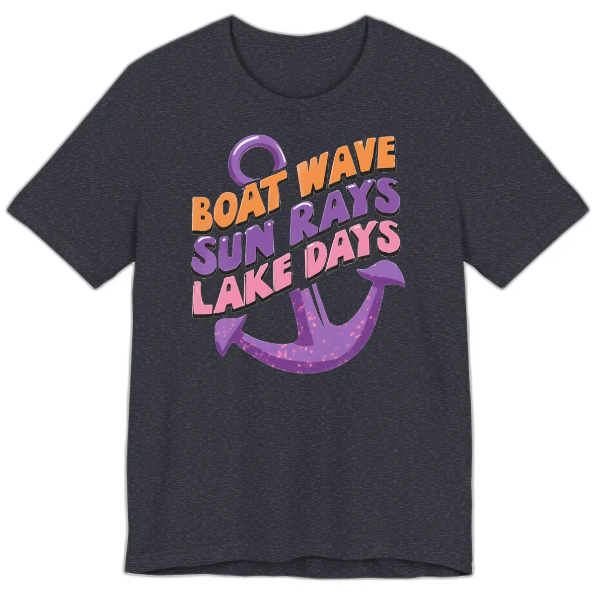 Boat Wave Sun Rays Lake Days Design Premium T-Shirt in Heather Navy