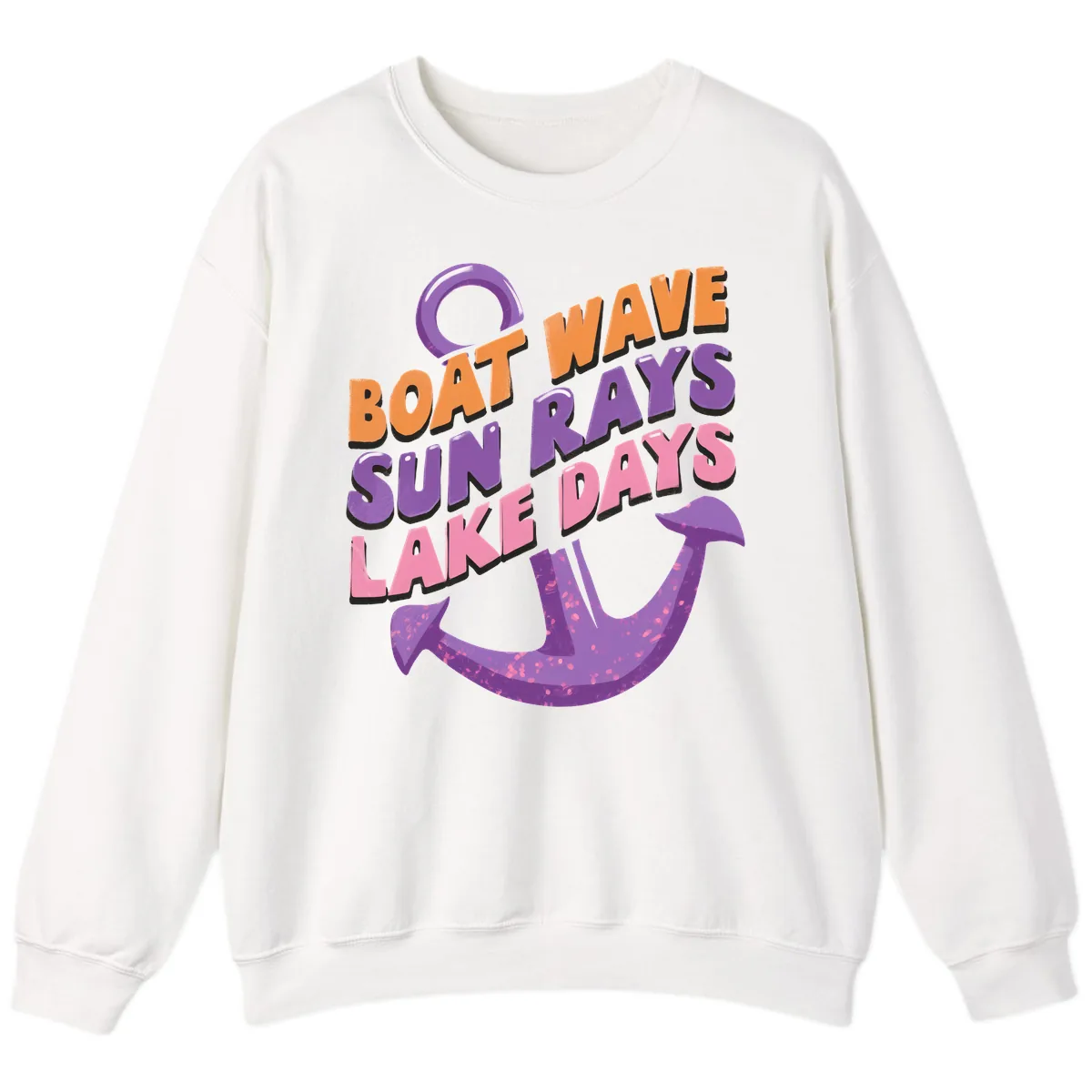 Boat Wave Sun Rays Lake Days Design Sweatshirt in White