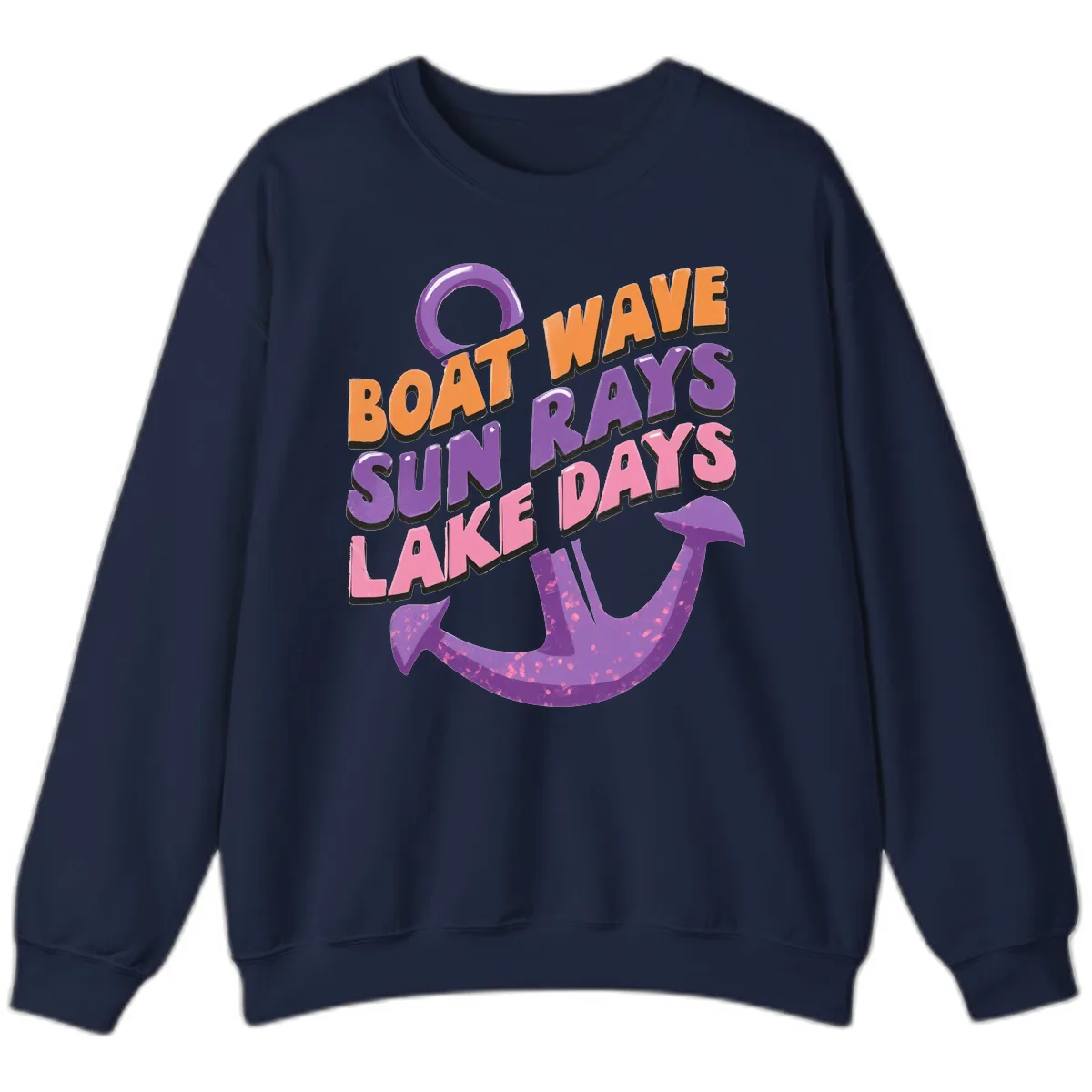 Boat Wave Sun Rays Lake Days Design Sweatshirt in Navy