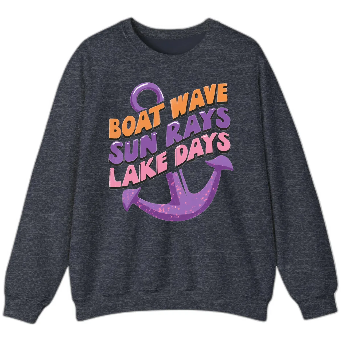 Boat Wave Sun Rays Lake Days Design Sweatshirt in Heather Sport Dark Navy