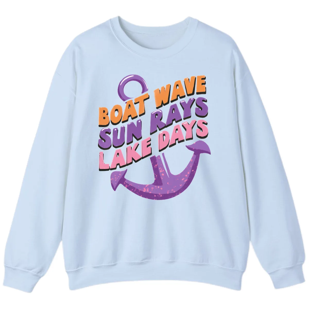 Boat Wave Sun Rays Lake Days Design Sweatshirt in Light Blue
