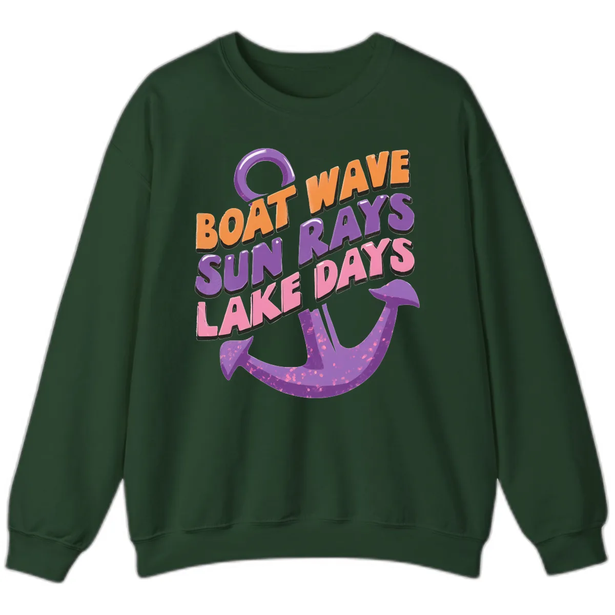 Boat Wave Sun Rays Lake Days Design Sweatshirt in Forest Green