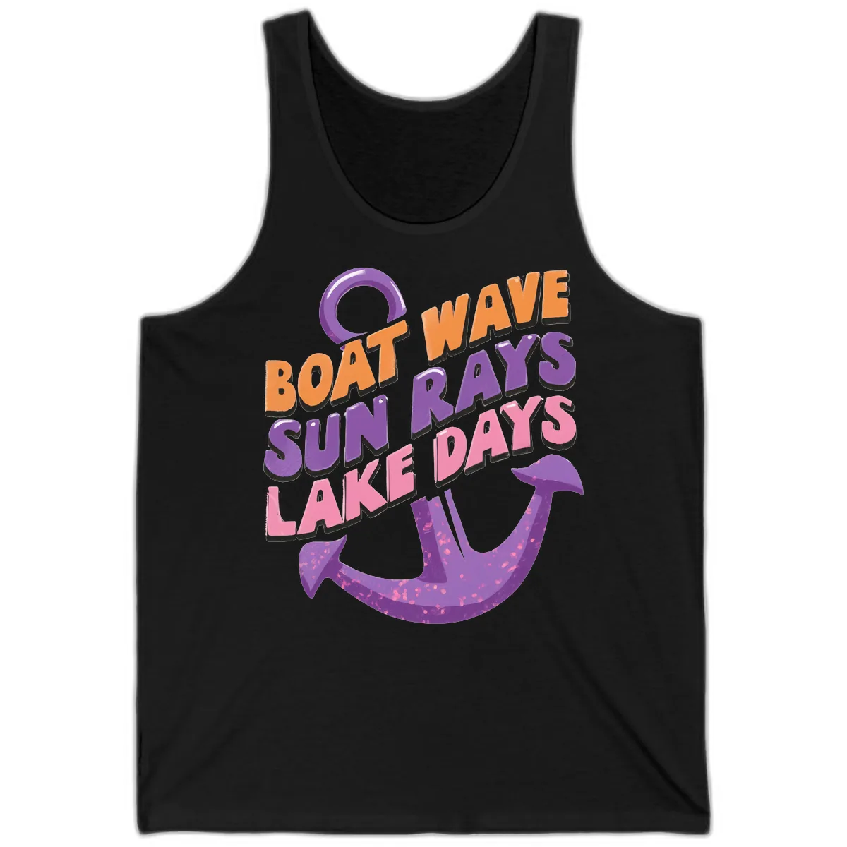 Boat Wave Sun Rays Lake Days Design Tank in Black