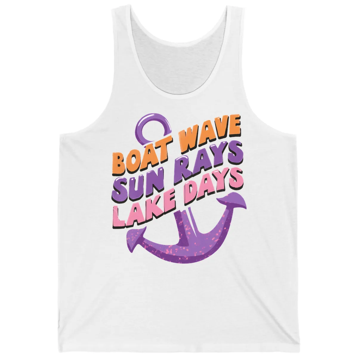 Boat Wave Sun Rays Lake Days Design Tank in White