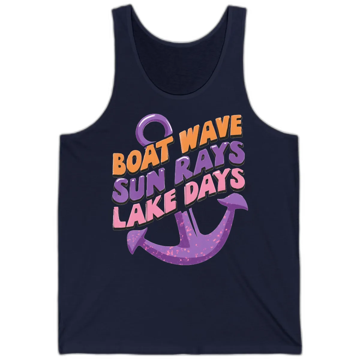Boat Wave Sun Rays Lake Days Design Tank in Navy