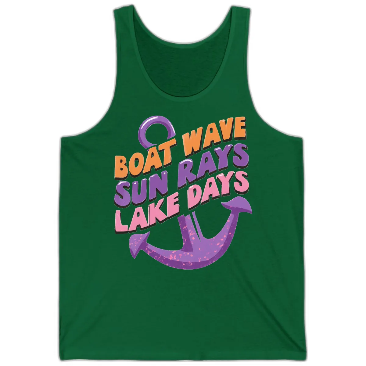 Boat Wave Sun Rays Lake Days Design Tank in Kelly