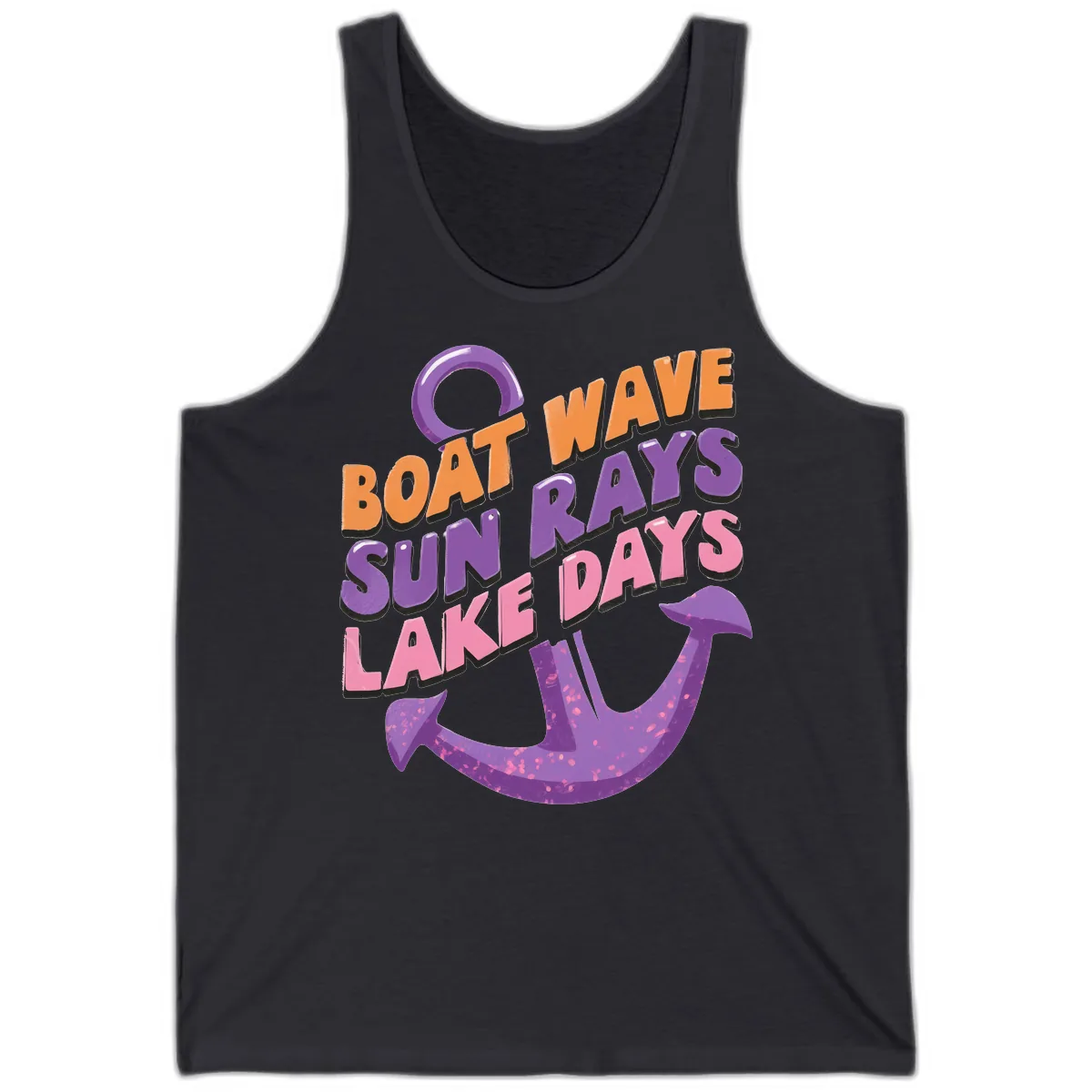 Boat Wave Sun Rays Lake Days Design Tank in Dark Grey