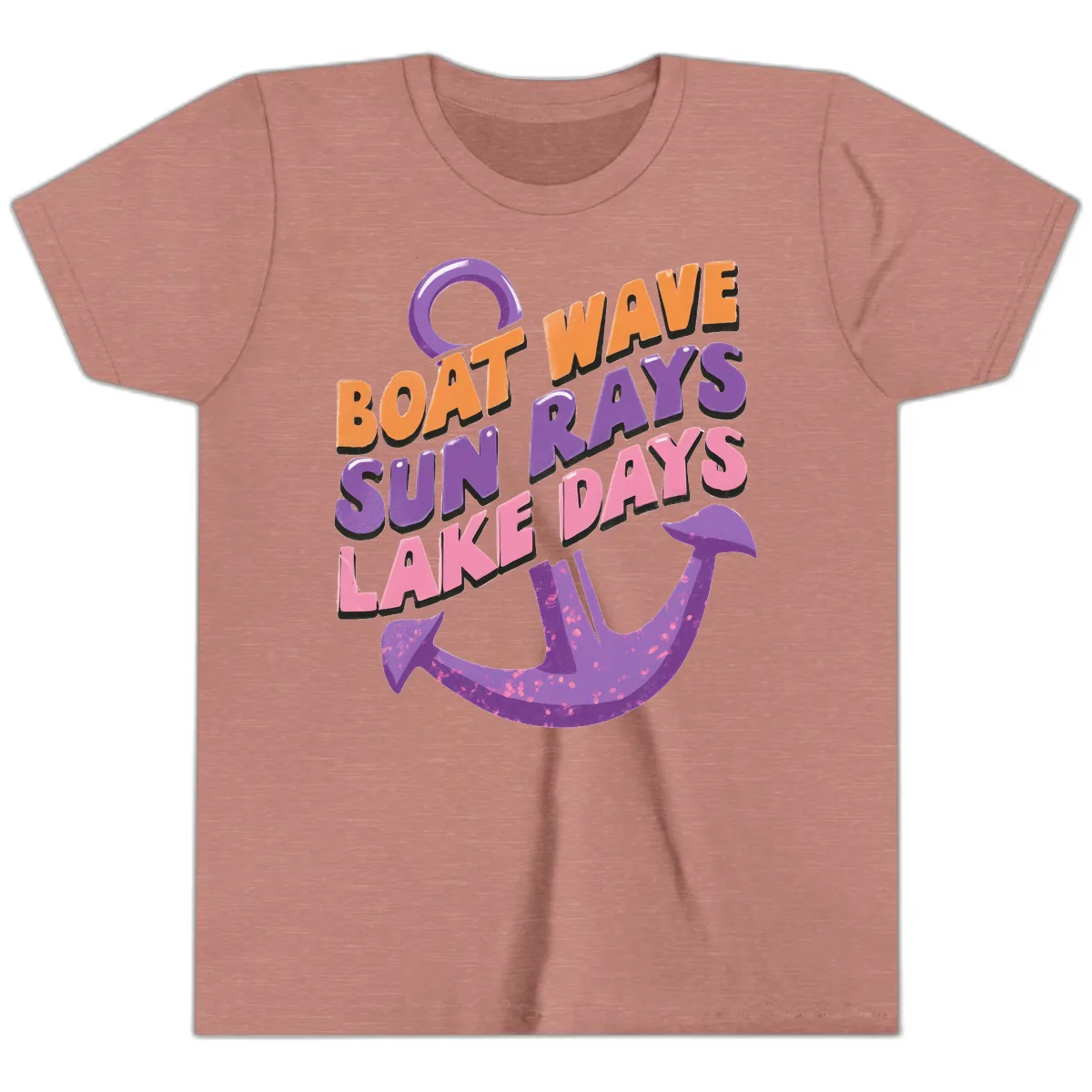 Boat Wave Sun Rays Lake Days Design Youth T-Shirt in Heather Mauve