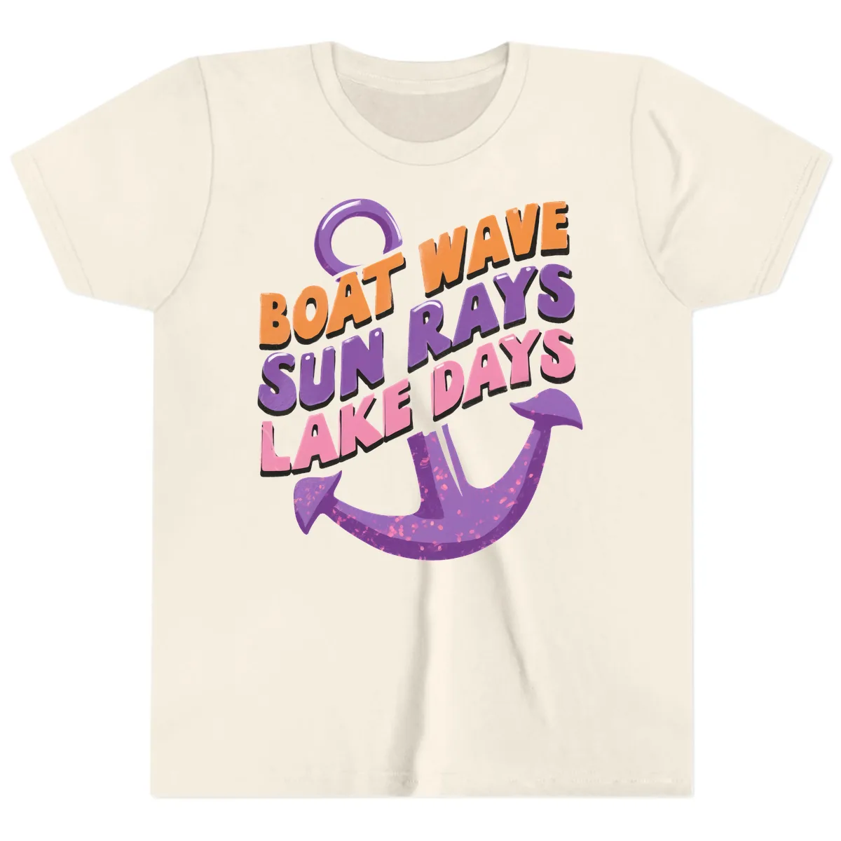 Boat Wave Sun Rays Lake Days Design Youth T-Shirt in Natural