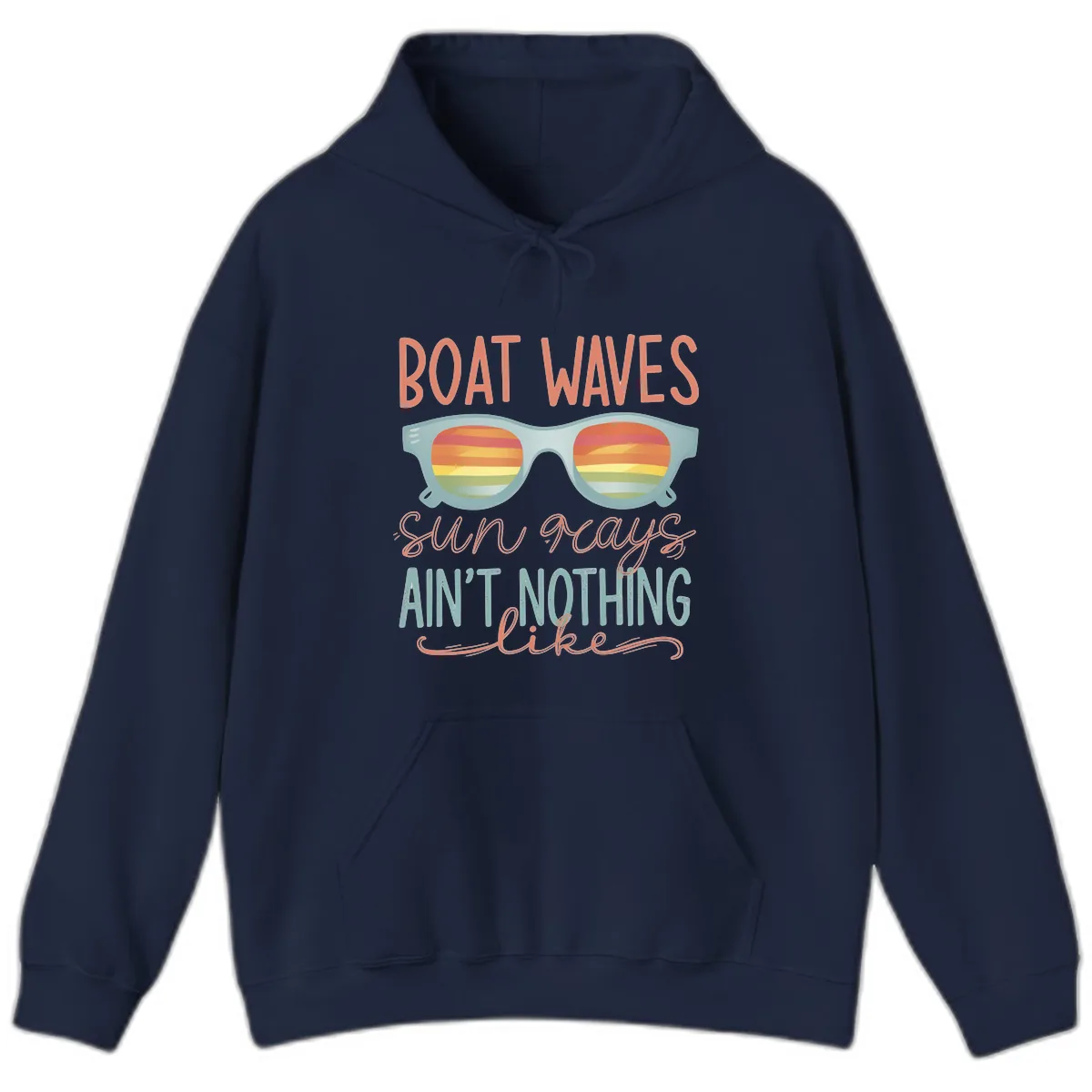 Boat Waves Sun Rays Ain't Nothing Like Hoodie in Navy