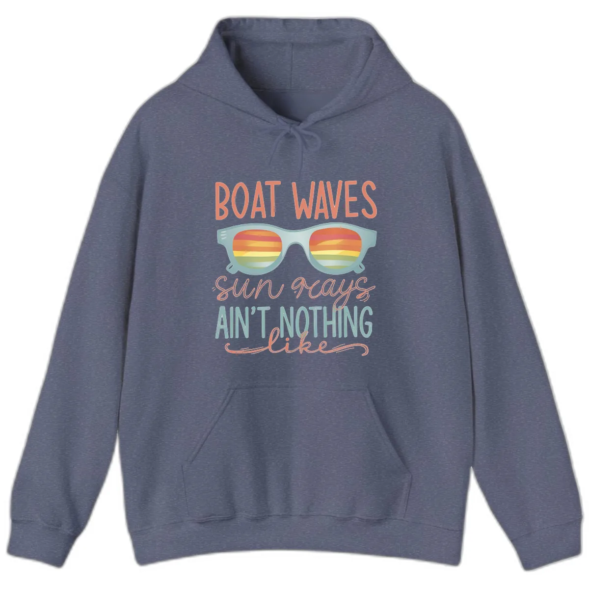 Boat Waves Sun Rays Ain't Nothing Like Hoodie in Heather Navy