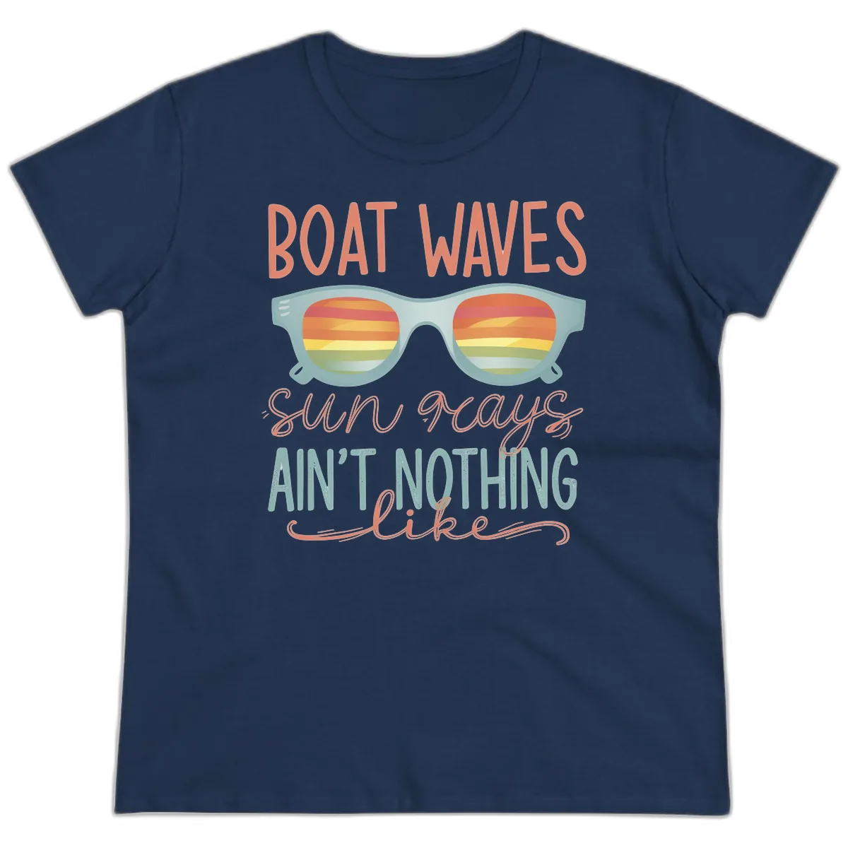Boat Waves Sun Rays Ain't Nothing Like Ladies Tee in Navy