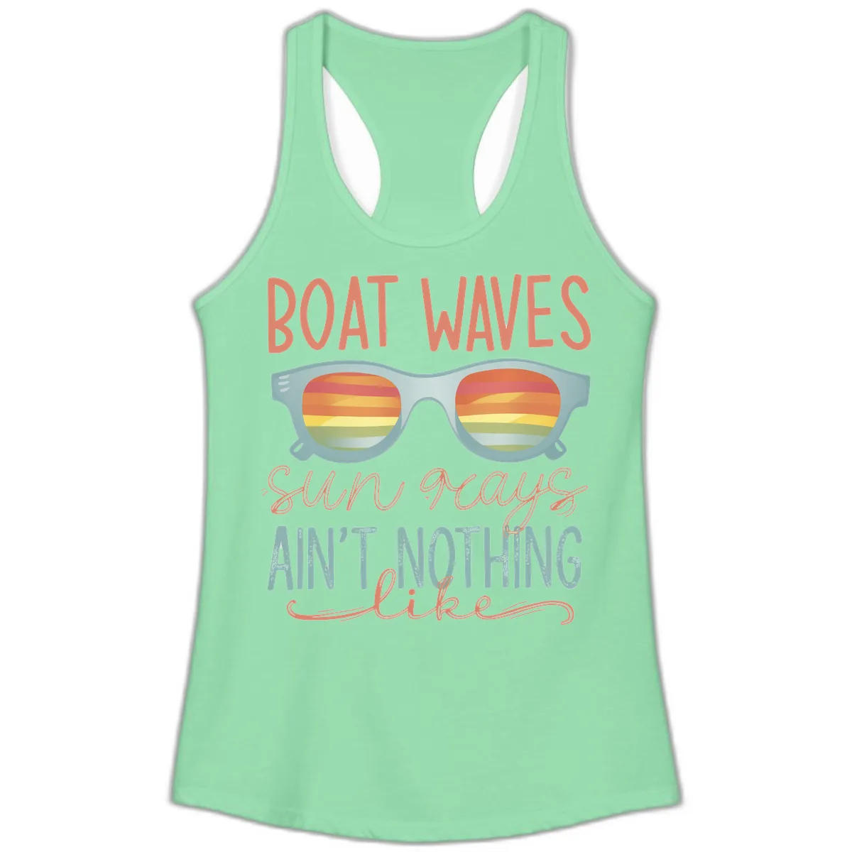 Boat Waves Sun Rays Ain't Nothing Like Ladies Tank in Solid Mint