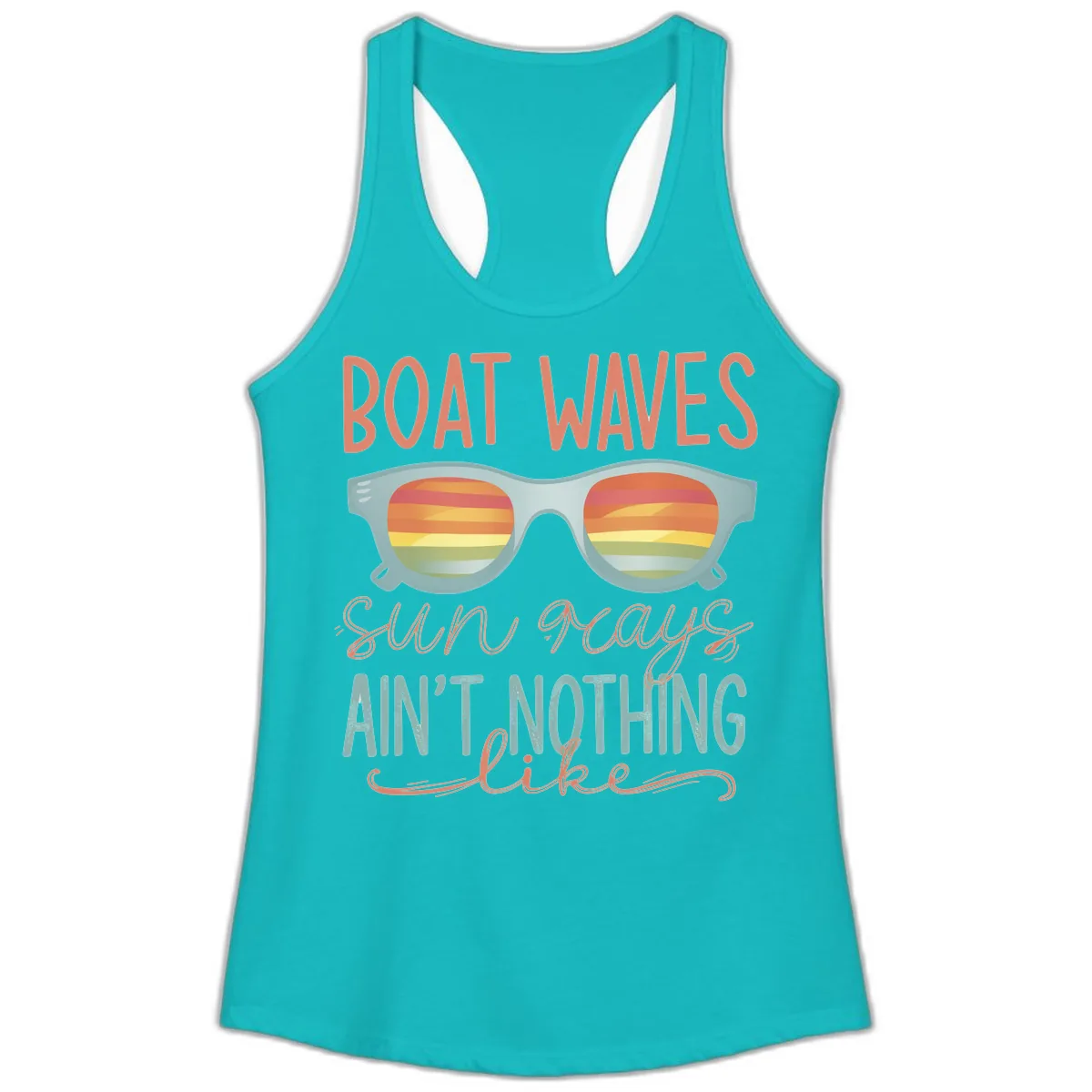 Boat Waves Sun Rays Ain't Nothing Like Ladies Tank in Tahiti Blue