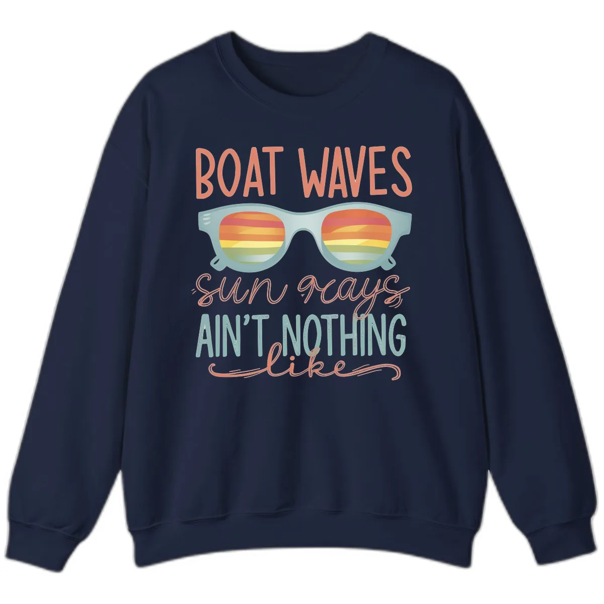 Boat Waves Sun Rays Ain't Nothing Like Sweatshirt in Navy