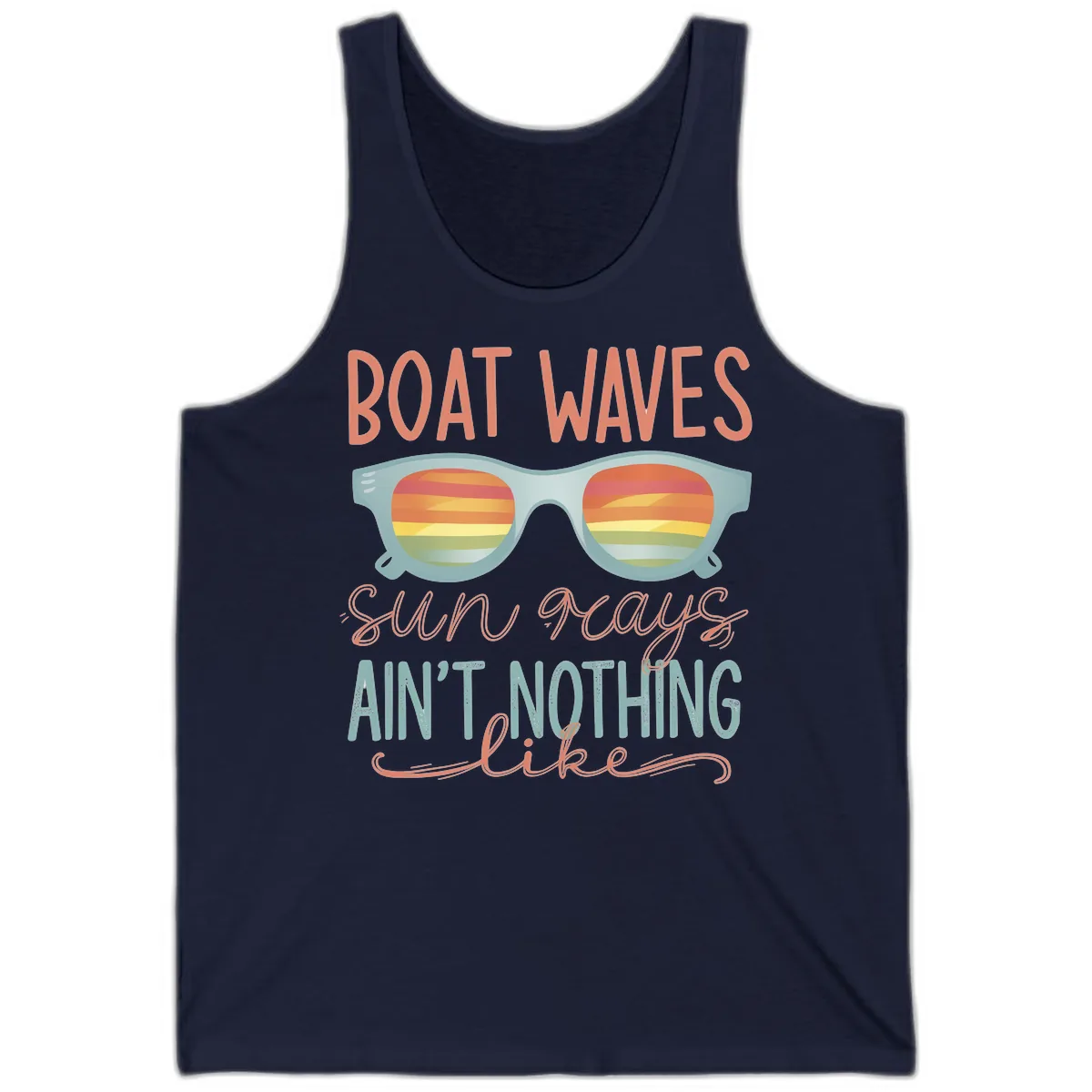 Boat Waves Sun Rays Ain't Nothing Like Tank in Navy
