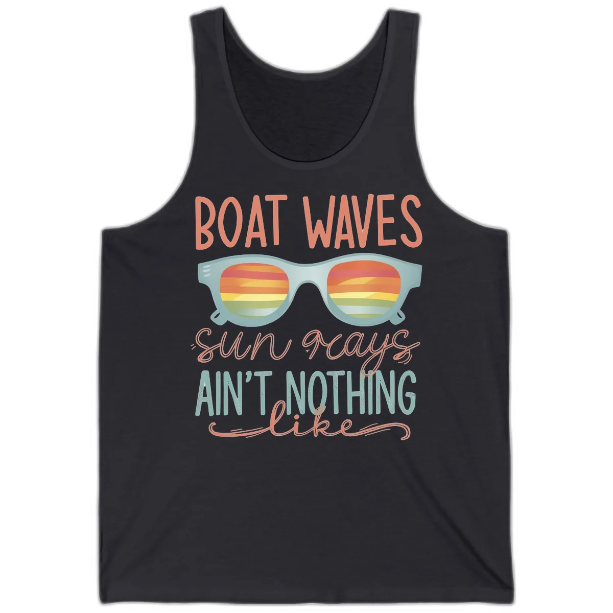 Boat Waves Sun Rays Ain't Nothing Like Tank in Dark Grey