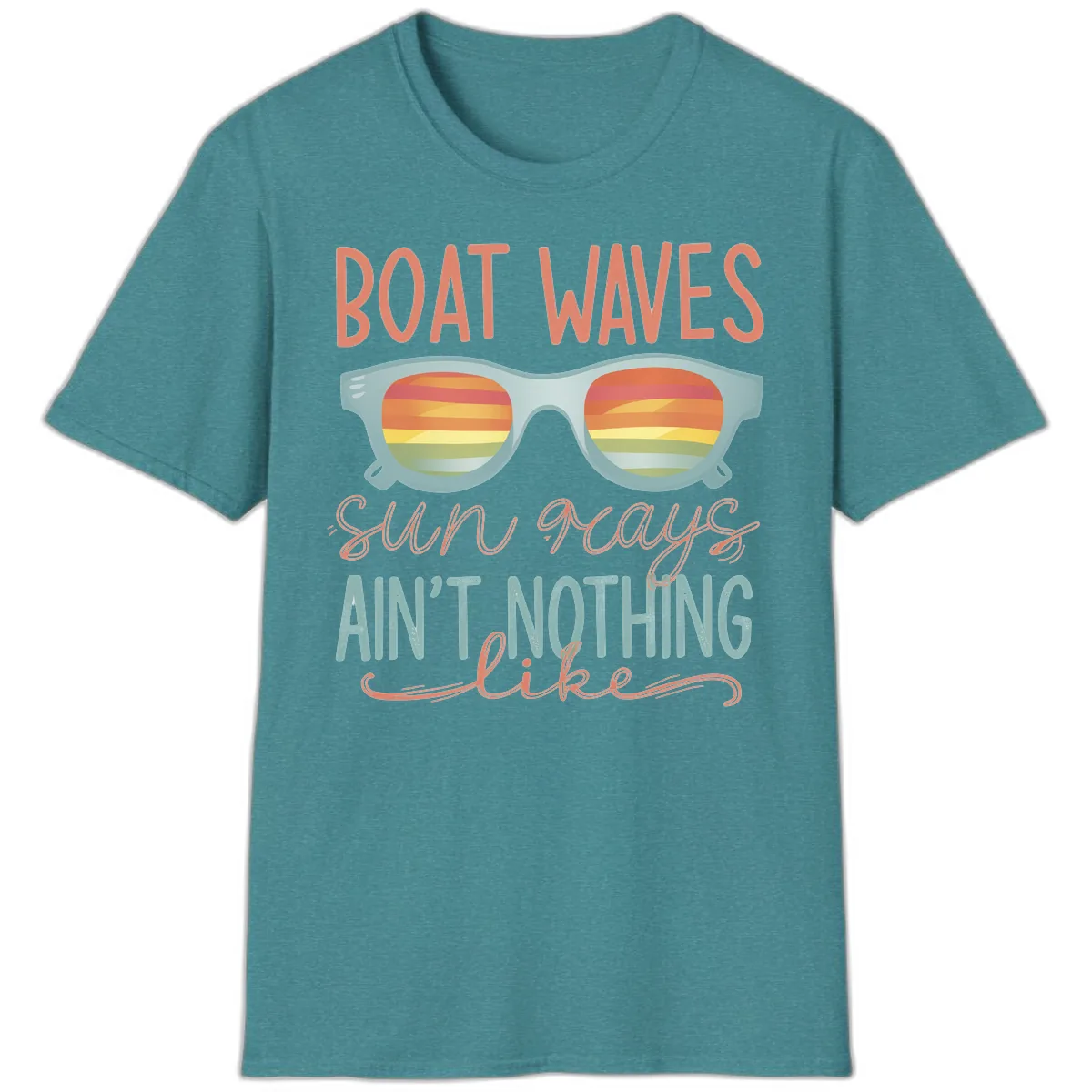 Boat Waves Sun Rays Ain't Nothing Like T-Shirt in Heather Galapagos Blue