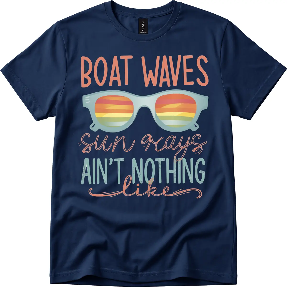 Boat Waves Sun Rays Ain't Nothing Like T-Shirt in Navy