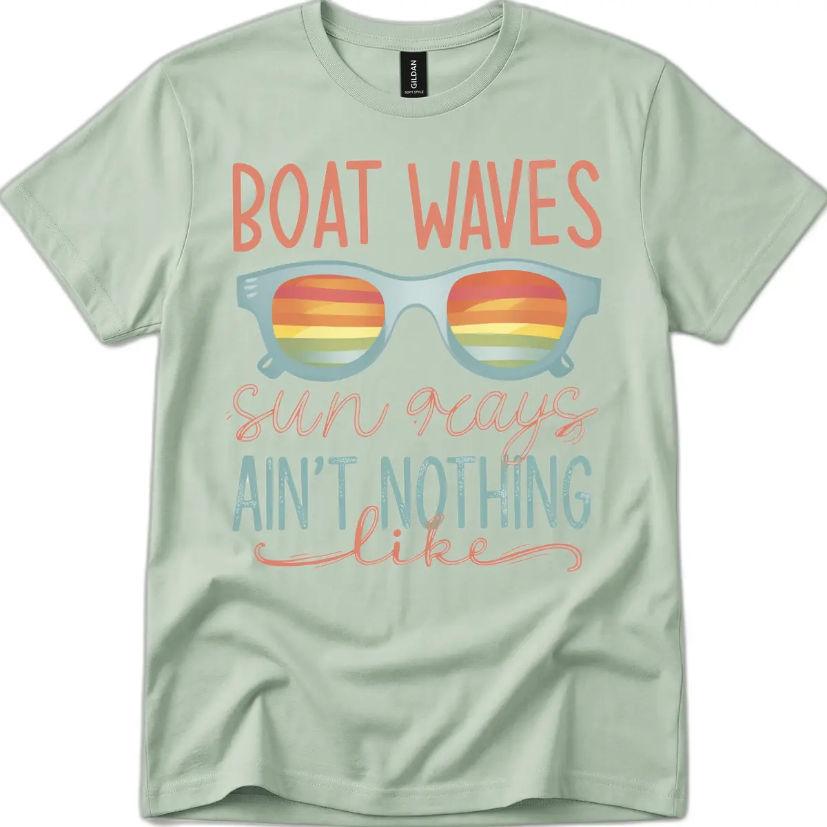 Boat Waves Sun Rays Ain't Nothing Like T-Shirt in Sage